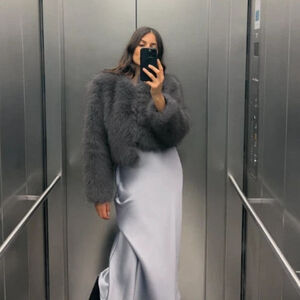 Zara Gray Faux Fur Cropped Jacket